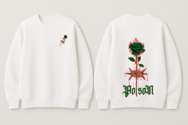 Poison Rose Graphic Sweatshirt for Women | Premium Streetwear Back Print Sweatshirt | Casual Winter Wear Oversized Sweatshirt by giftspeaks | White