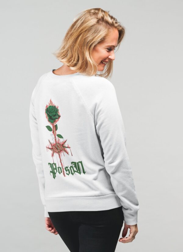 Poison Rose Graphic Sweatshirt for Women | Premium Streetwear Back Print Sweatshirt | Casual Winter Wear Oversized Sweatshirt by giftspeaks | White