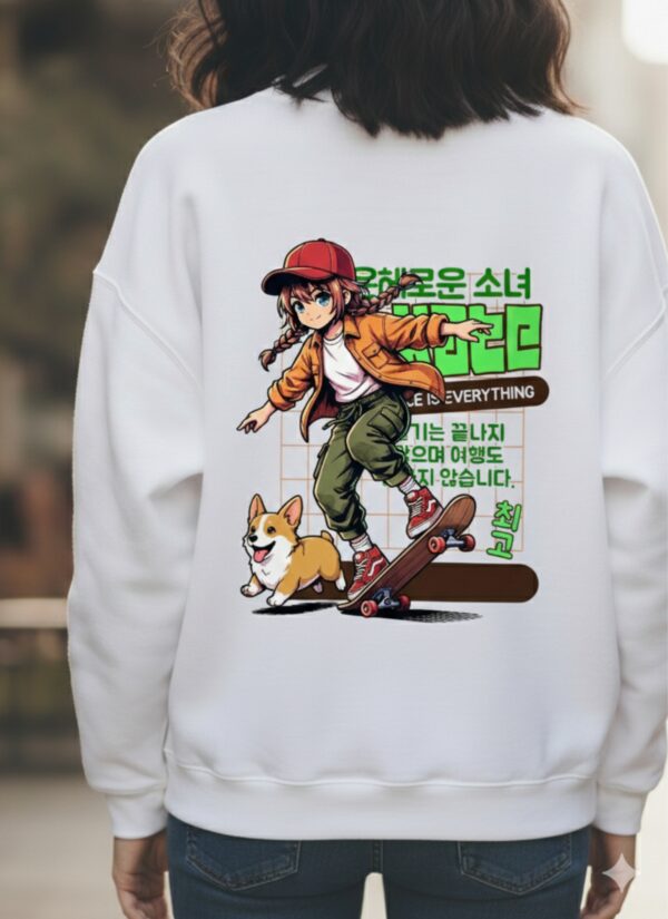 Kate Anime Graphic Sweatshirt for Women | White Regular Fit Sweatshirt | Back Print Anime Streetwear Design | Fleece 300 GSM | Giftspeaks