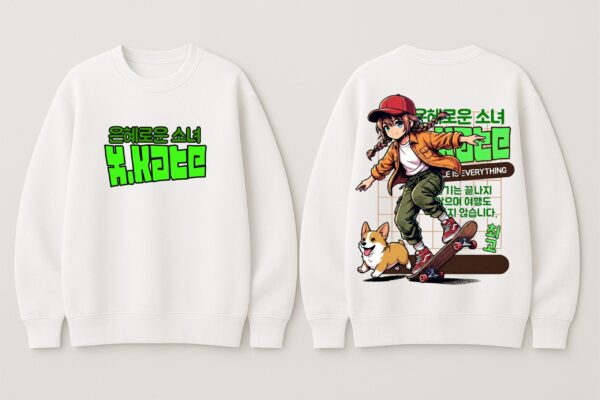 Kate Anime Graphic Sweatshirt for Women | White Regular Fit Sweatshirt | Back Print Anime Streetwear Design | Fleece 300 GSM | Giftspeaks