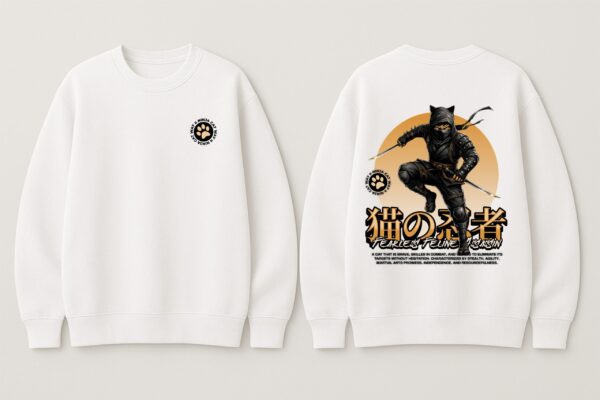 WWFSW_Ninja_Cat_1768043688016_amcmvz26hf128n5.jpg White Graphic Printed Women’s Sweatshirt with Ninja Cat Artwork | Premium Fleece Winter Sweatshirt for Women | Streetwear Aesthetic Casual Wear – GiftSpeaks