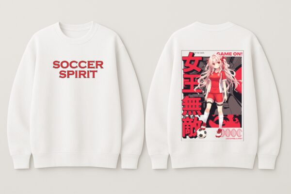 Soccer Spirit Anime Sweatshirt for Women | White Fleece Cotton 300 GSM Streetwear Crewneck