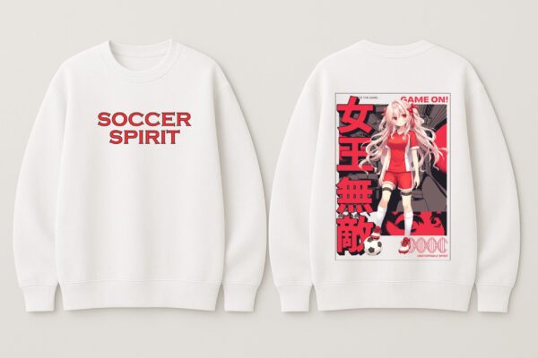 Soccer Spirit Anime Sweatshirt for Women | White Fleece Cotton 300 GSM Streetwear Crewneck