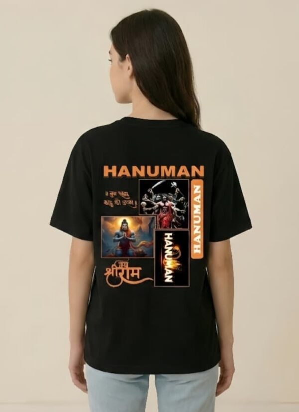 Hanuman Divine Graphic Oversized T Shirt for Women | Black Spiritual Streetwear Back Print T Shirt | Loopknit Cotton 240 GSM | Giftspeaks