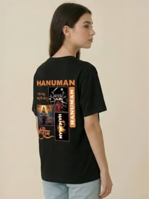 WWGOB_Hanuman_1768043769808_5zh3b6rtwnz9fy3.jpg Hanuman Divine Graphic Oversized T Shirt for Women | Black Spiritual Streetwear Back Print T Shirt | Loopknit Cotton 240 GSM | Giftspeaks
