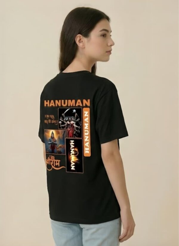 Hanuman Divine Graphic Oversized T Shirt for Women | Black Spiritual Streetwear Back Print T Shirt | Loopknit Cotton 240 GSM | Giftspeaks