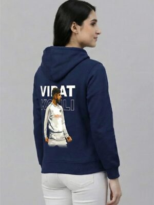 Women 18 Legend Cricket Printed Hoodie Navy Blue | Stylish Back Print Hoodie for Women | Winter Wear Fleece Hoodie | Casual & Streetwear Hoodie for Girls