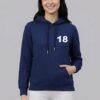 Women 18 Legend Cricket Printed Hoodie Navy Blue | Stylish Back Print Hoodie for Women | Winter Wear Fleece Hoodie | Casual & Streetwear Hoodie for Girls