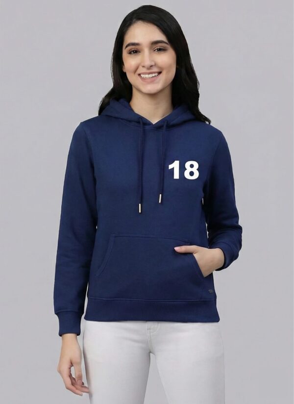 Women 18 Legend Cricket Printed Hoodie Navy Blue | Stylish Back Print Hoodie for Women | Winter Wear Fleece Hoodie | Casual & Streetwear Hoodie for Girls