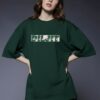 Women Dark Green Oversized Graphic T-Shirt : Vintage Portrait Back Print | Premium Loopknit Cotton 240 GSM Streetwear Tee