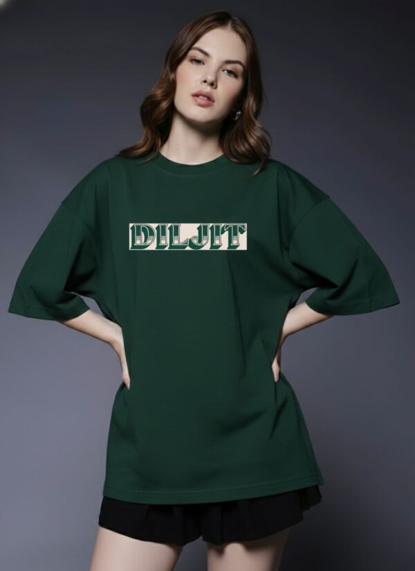 Women Dark Green Oversized Graphic T-Shirt : Vintage Portrait Back Print | Premium Loopknit Cotton 240 GSM Streetwear Tee
