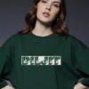 Women Dark Green Oversized Graphic T-Shirt : Vintage Portrait Back Print | Premium Loopknit Cotton 240 GSM Streetwear Tee