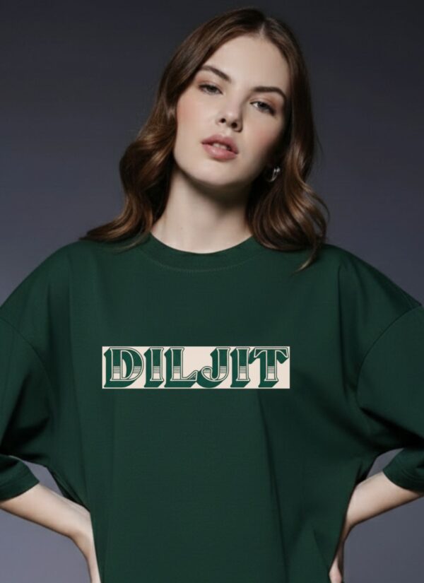 Women Dark Green Oversized Graphic T-Shirt : Vintage Portrait Back Print | Premium Loopknit Cotton 240 GSM Streetwear Tee