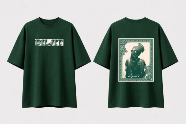 Women Dark Green Oversized Graphic T-Shirt : Vintage Portrait Back Print | Premium Loopknit Cotton 240 GSM Streetwear Tee