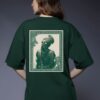 Women Dark Green Oversized Graphic T-Shirt : Vintage Portrait Back Print | Premium Loopknit Cotton 240 GSM Streetwear Tee