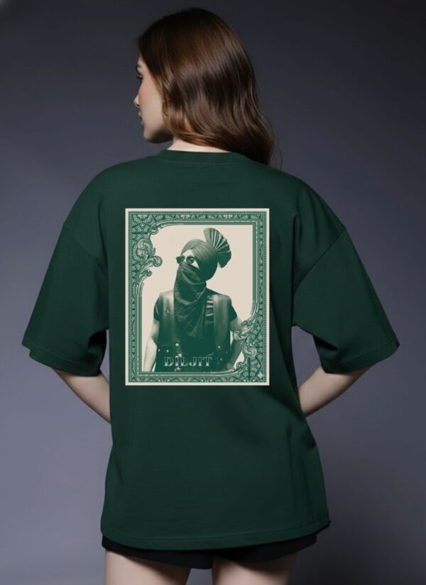 Women Dark Green Oversized Graphic T-Shirt : Vintage Portrait Back Print | Premium Loopknit Cotton 240 GSM Streetwear Tee