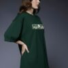 Women Dark Green Oversized Graphic T-Shirt : Vintage Portrait Back Print | Premium Loopknit Cotton 240 GSM Streetwear Tee