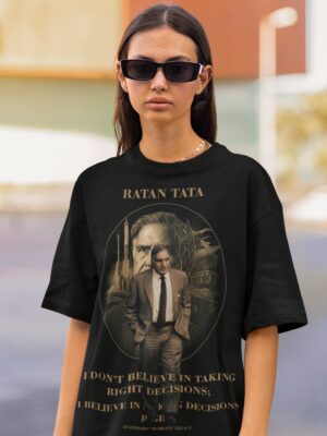 WWIOB_Ratan_Tata_1768043694554_skdp7vj6kcyaabi.jpg Ratan Tata Motivational Printed Oversized T-Shirt for Women | Premium Loopknit Cotton 240 GSM | Black Oversized T Shirt for Girls | Inspirational Quote Casual Streetwear | by Giftspeaks
