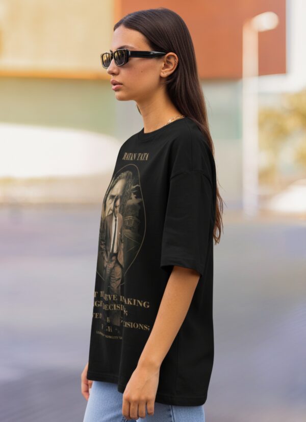 Ratan Tata Motivational Printed Oversized T-Shirt for Women | Premium Loopknit Cotton 240 GSM | Black Oversized T Shirt for Girls | Inspirational Quote Casual Streetwear | by Giftspeaks
