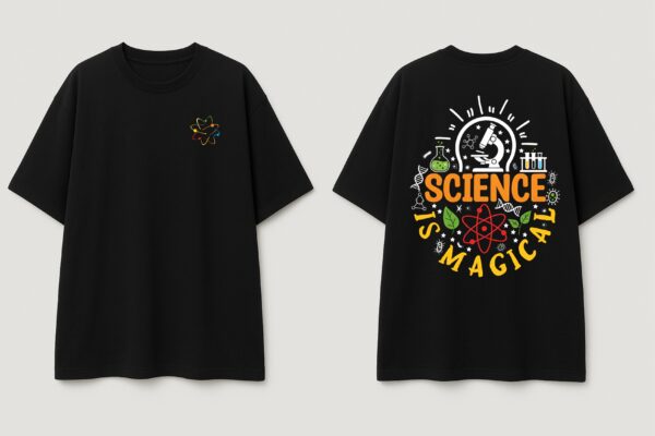 Black Science Graphic Printed Women’s Oversized T-Shirt | “Science Is Magic” Artistic Back Print | Loopknit Fabric 240 GSM | Premium Streetwear Tee – GiftSpeaks