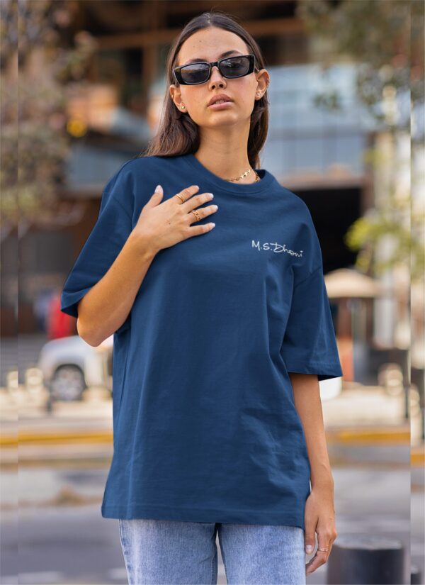Captain Cool Graphic T-Shirt for Women | M.S. Dhoni Inspired Back Print Oversized T-Shirt | Navy Blue Streetwear Cricket Fan Tee | Premium Cotton by giftspeaks
