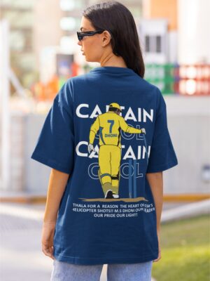 WWION_M_S_DHONI_1768043777841_47gpkj2dr9xoib5.jpg Captain Cool Graphic T-Shirt for Women | M.S. Dhoni Inspired Back Print Oversized T-Shirt | Navy Blue Streetwear Cricket Fan Tee | Premium Cotton by giftspeaks