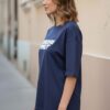 Women Oversized Navy Blue Graphic Printed T-Shirt | Street Hip-Hop Back Print | Premium Loopknit Cotton 240 GSM | Trendy Urban Casual Tee