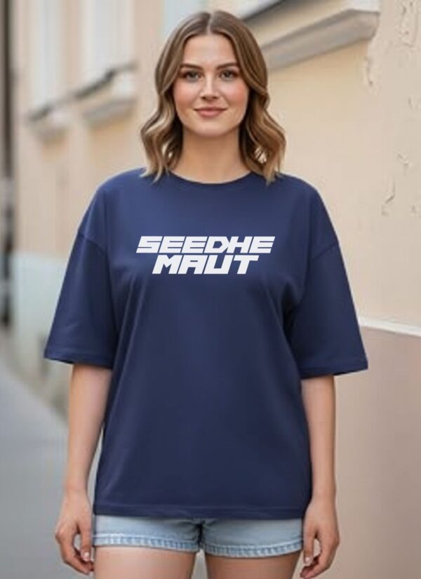 Women Oversized Navy Blue Graphic Printed T-Shirt | Street Hip-Hop Back Print | Premium Loopknit Cotton 240 GSM | Trendy Urban Casual Tee