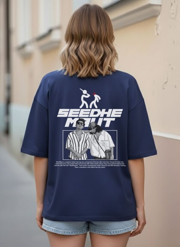 Women Oversized Navy Blue Graphic Printed T-Shirt | Street Hip-Hop Back Print | Premium Loopknit Cotton 240 GSM | Trendy Urban Casual Tee