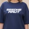Women Oversized Navy Blue Graphic Printed T-Shirt | Street Hip-Hop Back Print | Premium Loopknit Cotton 240 GSM | Trendy Urban Casual Tee