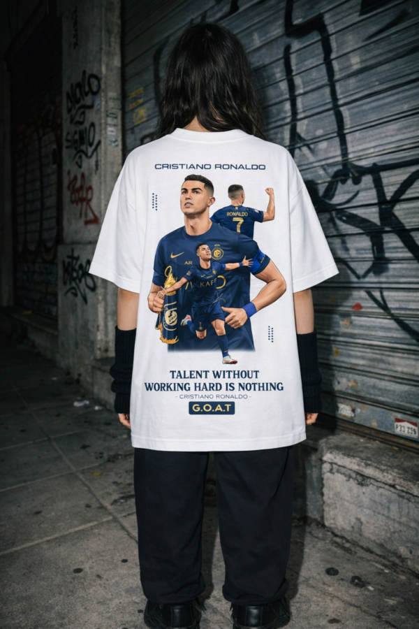 Women Oversized White T-Shirt with CR7 Inspired Graphic Print | Premium Loopknit 240 GSM Cotton | Half Sleeve Round Neck Loose Fit Streetwear Tee for Women | Trendy Back Print Casual Oversized T-Shirt