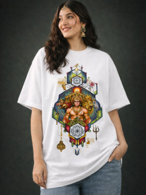 Womens Oversized White Graphic T-Shirt Spiritual Front Print Casual Wear