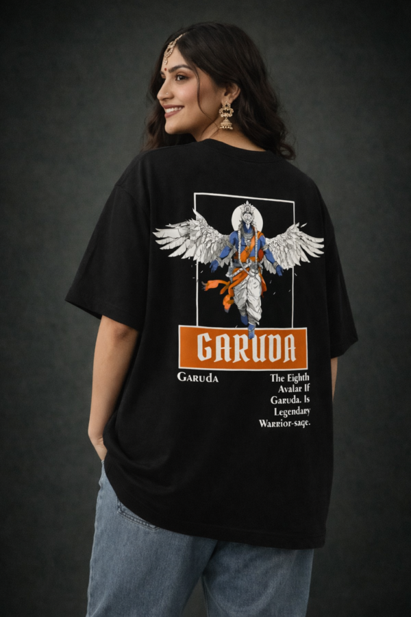 Womens Oversized Black Graphic T-Shirt Mythological Back Print Casual Wear