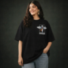 Womens Oversized Black Graphic T-Shirt Mythological Back Print Casual Wear
