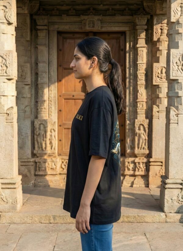 WWROB_Kalki_1770960569775_upmg778ic9phy6q.jpg Womens Oversized Graphic T-Shirt | Kalki Warrior Back Print | Mythology Inspired Design | Loopknit 240 GSM Cotton | Relaxed Streetwear Fit