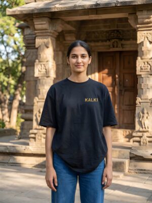 Womens Oversized Graphic T-Shirt | Kalki Warrior Back Print | Mythology Inspired Design | Loopknit 240 GSM Cotton | Relaxed Streetwear Fit