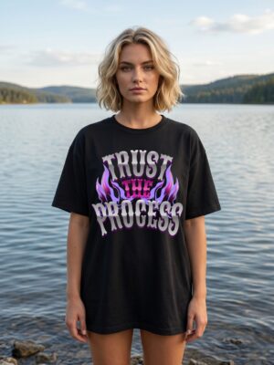 WWVitd9o_836J6NOJR7_2026-04-14_1.jpg Womens Black Oversized T-Shirt with Trust The Process | Graphic Print | Trendy Casual Streetwear Tee