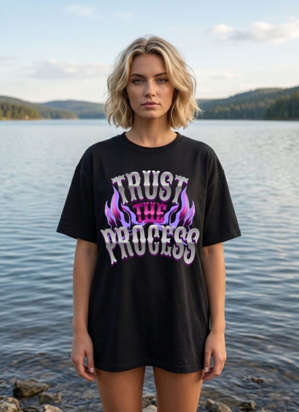 Womens Black Oversized T-Shirt with Trust The Process | Graphic Print | Trendy Casual Streetwear Tee