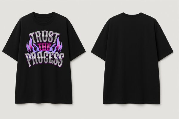 Womens Black Oversized T-Shirt with Trust The Process | Graphic Print | Trendy Casual Streetwear Tee