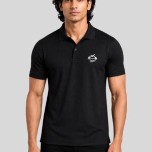 Men's Gym Graphic Polo T-Shirt | Meshknit 180 GSM Sports Polo with Dumbbell Print | Breathable Activewear for Workout, Training & Casual Wear