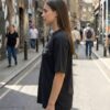 Women Oversized Minimal Graphic T-Shirt | Trust No One Chest Print | Loopknit 240 GSM Cotton | Relaxed Fit Streetwear Tee