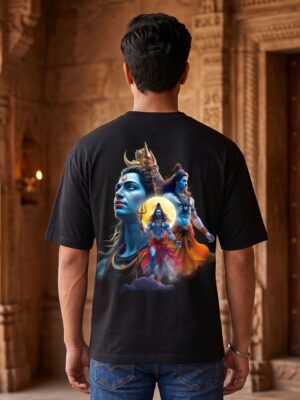 Wyb9hX14_XRBRXGJNA2_2026-04-29_1.jpg Mahakal Divine Graphic Oversized Black T-Shirt for Men & Women | Spiritual Lord Shiva Back Print | Premium 240 GSM Loopknit Cotton | Unisex Streetwear Devotional Design | Front Sanskrit Typography & Detailed Back Artwork