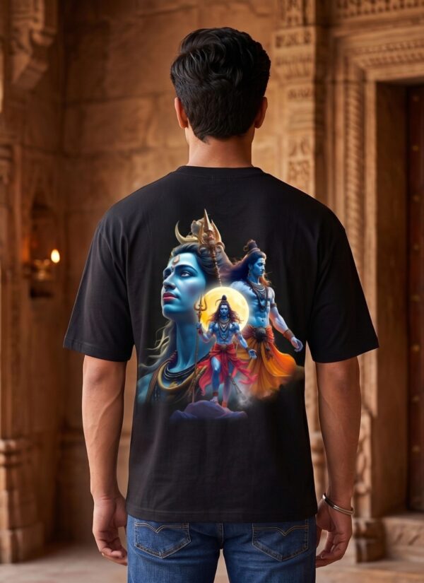 Mahakal Divine Graphic Oversized Black T-Shirt for Men & Women | Spiritual Lord Shiva Back Print | Premium 240 GSM Loopknit Cotton | Unisex Streetwear Devotional Design | Front Sanskrit Typography & Detailed Back Artwork
