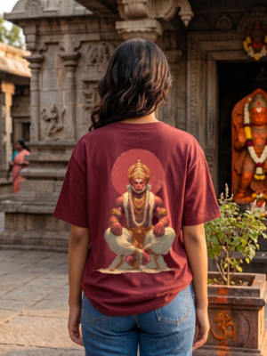 Y3Vxk1a_LPA02JX3CJ_2026-05-08_1.png Unisex Oversized Hanuman Graphic Printed T-Shirt for Men & Women | Spiritual Devotional Back Print Oversized Tee | Maroon Half Sleeve Loose Fit Streetwear T-Shirt | Loopknit 240 GSM Premium Cotton Casual Wear