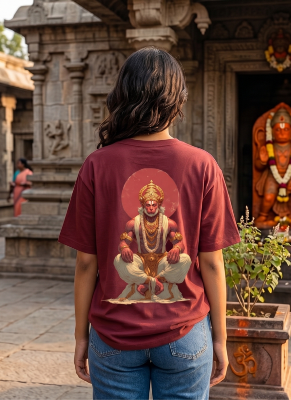 Y3Vxk1a_LPA02JX3CJ_2026-05-08_1.png Unisex Oversized Hanuman Graphic Printed T-Shirt for Men & Women | Spiritual Devotional Back Print Oversized Tee | Maroon Half Sleeve Loose Fit Streetwear T-Shirt | Loopknit 240 GSM Premium Cotton Casual Wear