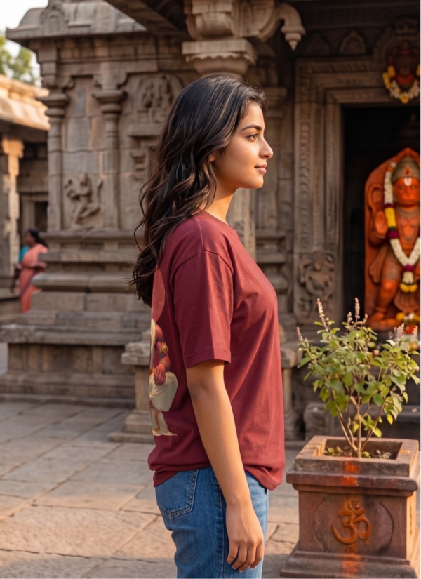 Y3Vxk1a_WKNWPQIII1_2026-05-08_3.png Unisex Oversized Hanuman Graphic Printed T-Shirt for Men & Women | Spiritual Devotional Back Print Oversized Tee | Maroon Half Sleeve Loose Fit Streetwear T-Shirt | Loopknit 240 GSM Premium Cotton Casual Wear