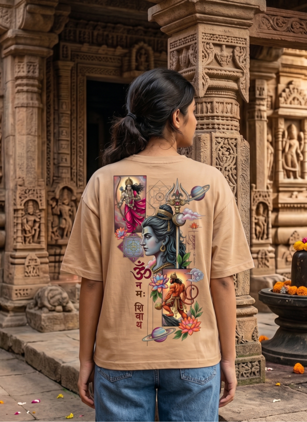 YPJCaNtl_9TNR127VW8_2026-05-08_1.png Unisex Oversized Shiva & Hanuman Graphic T-Shirt � Divine Fusion Artwork, beige/camel Cotton Tee