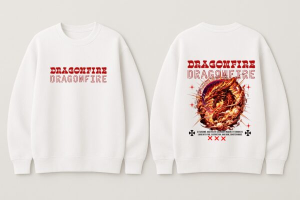 Dragonfire Graphic White Sweatshirt for Men | Mythical Dragon Back Print Streetwear Sweatshirt | Premium Fleece 300 GSM | By Giftspeaks