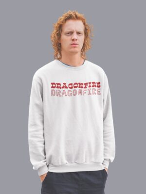 Dragonfire Graphic White Sweatshirt for Men | Mythical Dragon Back Print Streetwear Sweatshirt | Premium Fleece 300 GSM | By Giftspeaks