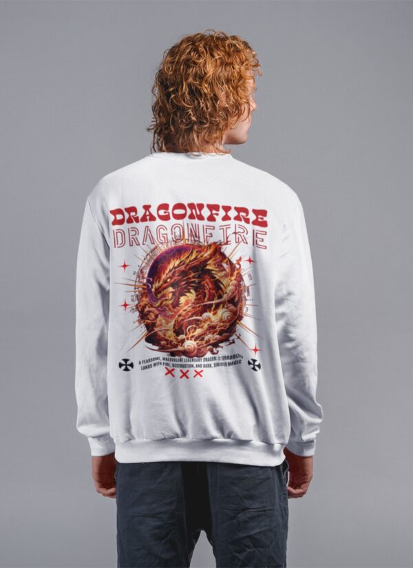 YndgMR_7_V2LHQAN96R_2026-01-30_2.jpg Dragonfire Graphic White Sweatshirt for Men | Mythical Dragon Back Print Streetwear Sweatshirt | Premium Fleece 300 GSM | By Giftspeaks